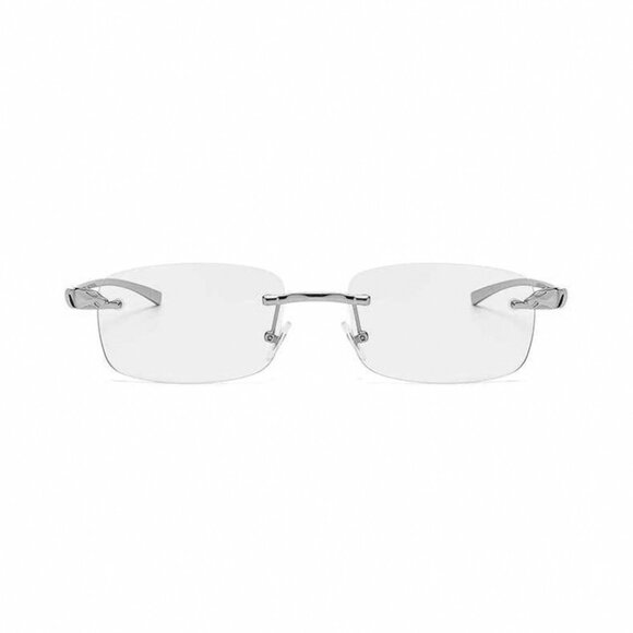 Luxury Leopard Clear Lens Silver Frame Hip Hop Retro Men's Rectangular Glasses - Picture 3 of 6